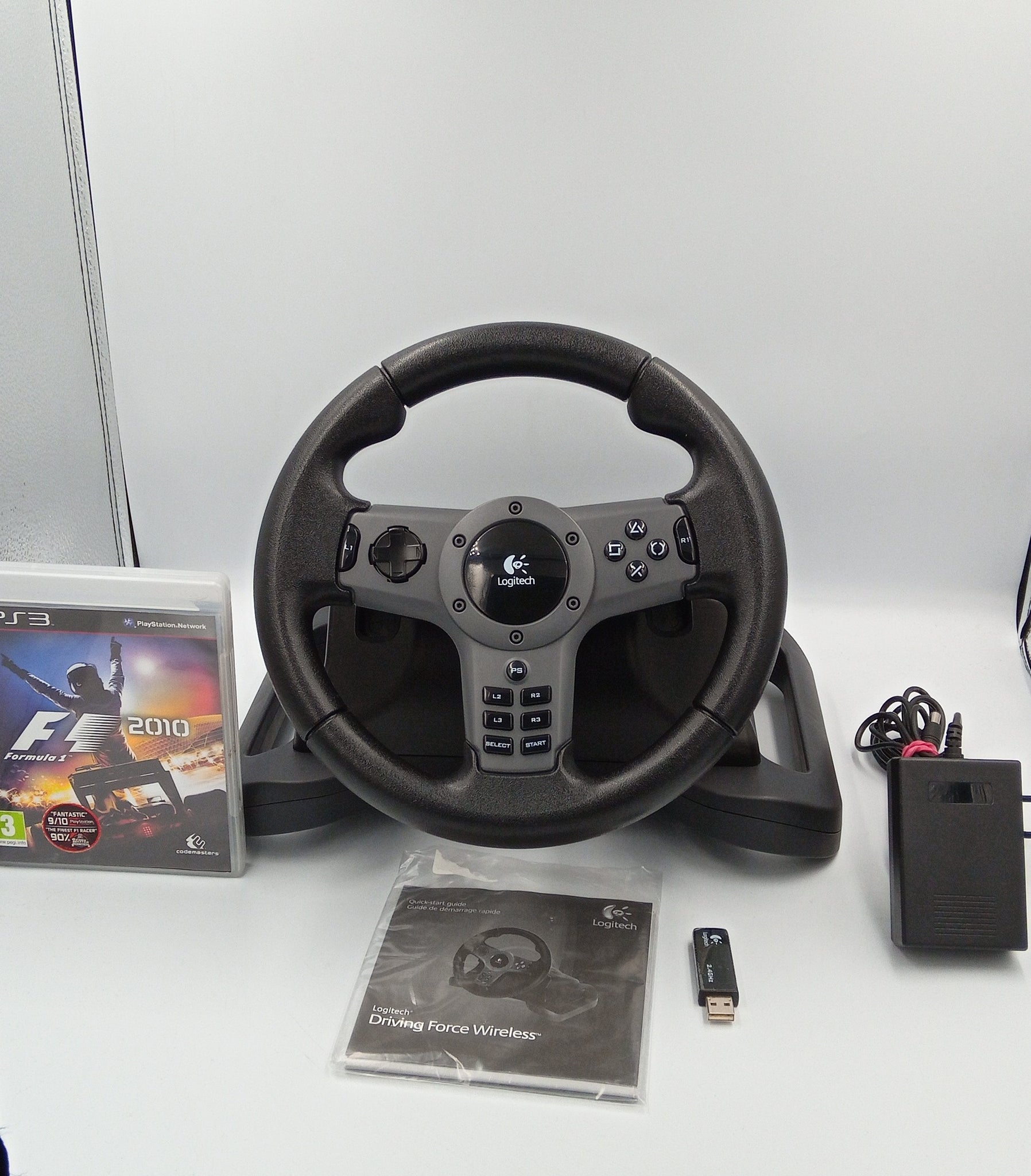 Logitech Wireless Steering Wheel E-X5D12 For PS3 W/ Dongle & Power brick  TESTED